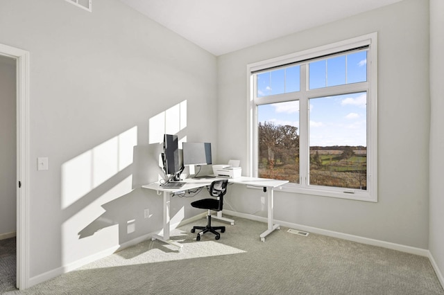 carpeted home office featuring plenty of natural light