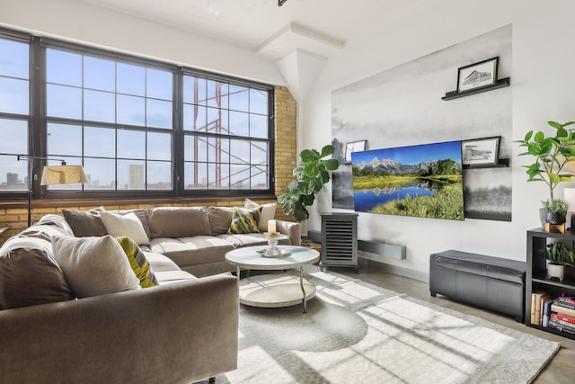 living room featuring concrete flooring