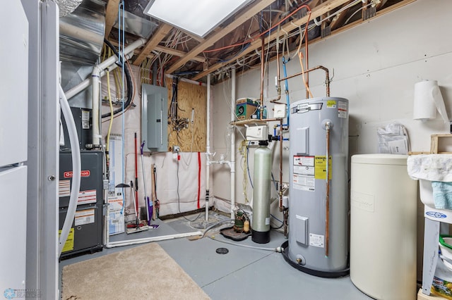 utility room with water heater and electric panel