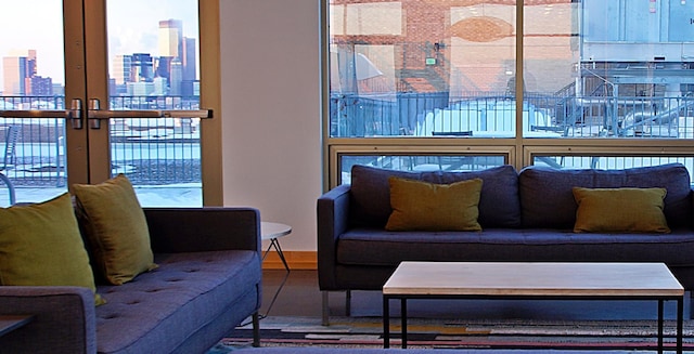 living room featuring a wealth of natural light and french doors