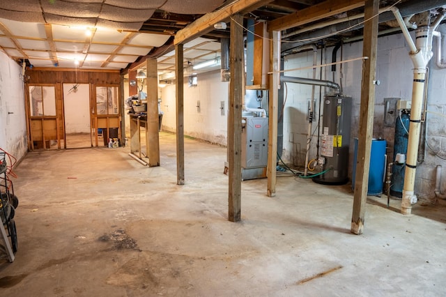 basement featuring gas water heater