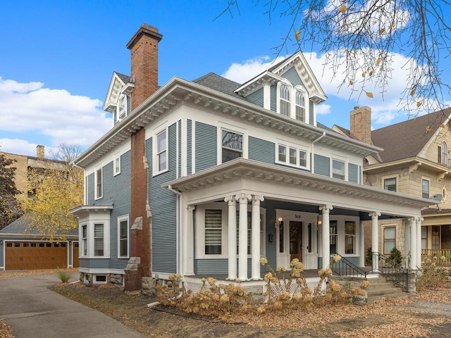 view of front of house with covered porch and a garage