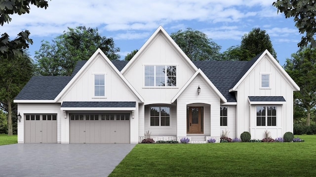 804 Great Oaks Trl, Eagan, MN 55123 - modern farmhouse style home with board and batten siding, roof with shingles, a front yard, and driveway