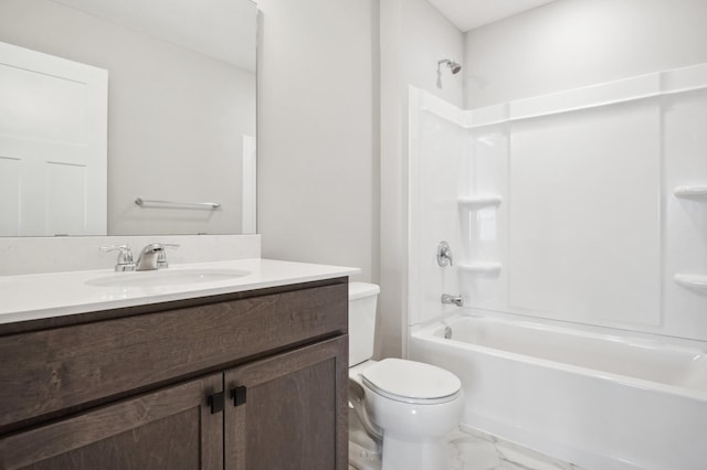 full bathroom featuring  shower combination, vanity, and toilet