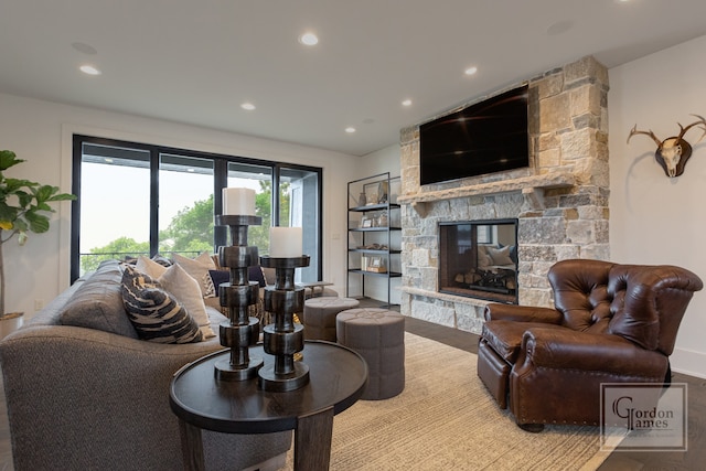 living room with a fireplace