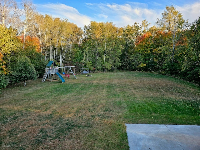 view of yard with a playground