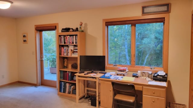 view of carpeted home office