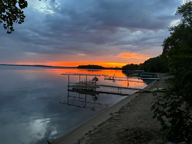 view of dock with a water view