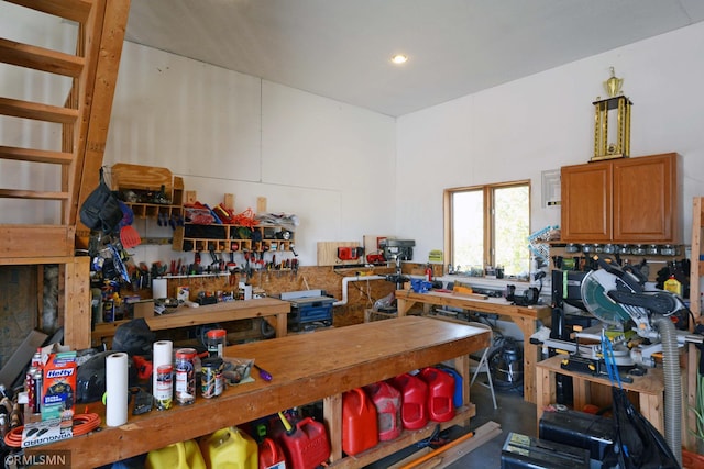 garage featuring a workshop area