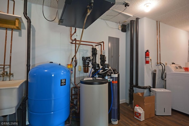 utility room with washer / dryer, electric panel, and sink