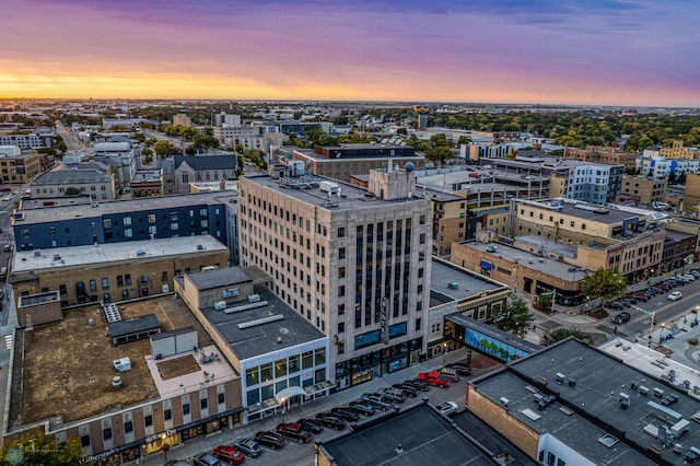 view of aerial view at dusk