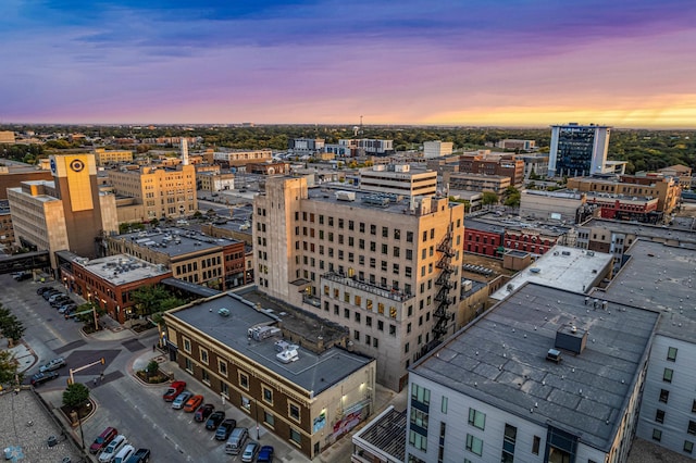 view of aerial view at dusk