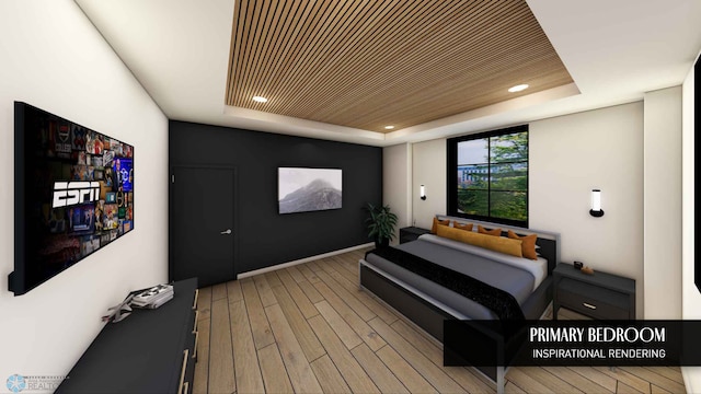 118 Broadway N Unit 603, Fargo, ND 58102 - bedroom with a tray ceiling, wood finished floors, and recessed lighting