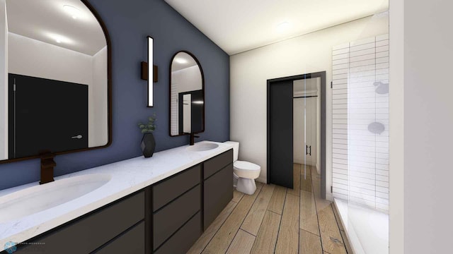 118 Broadway N Unit 701, Fargo, ND 58102 - full bath featuring double vanity, wood finished floors, and a tile shower