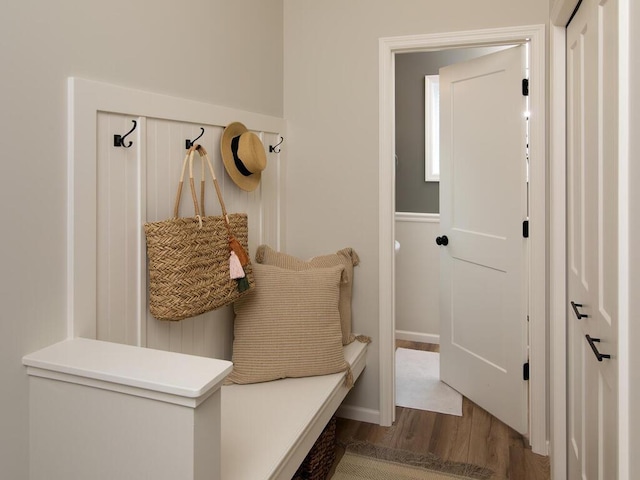 mudroom with hardwood / wood-style floors