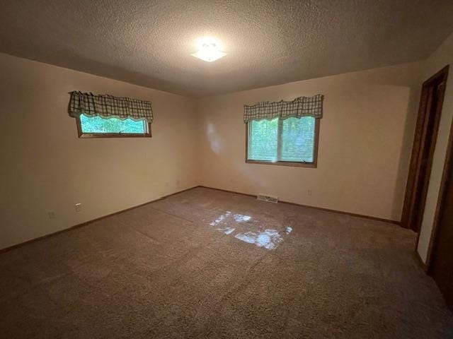 unfurnished room with carpet floors and a textured ceiling