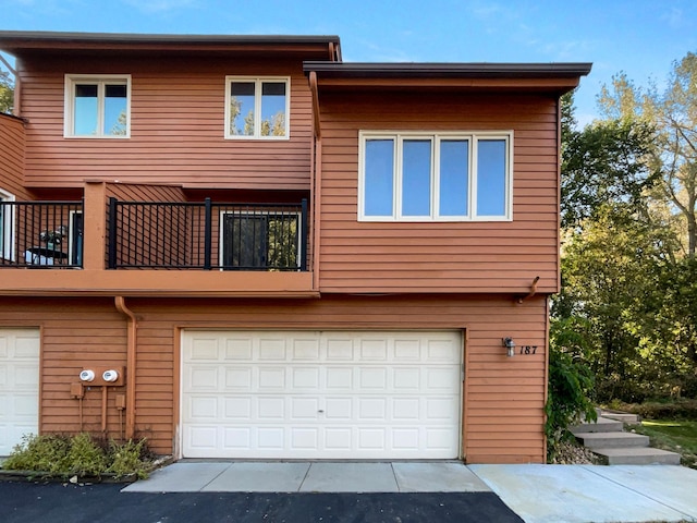 exterior space with a garage