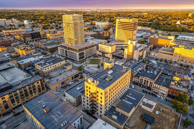 view of aerial view at dusk