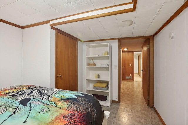 3522 Benjamin St NE, Minneapolis, MN 55418 - bedroom with ornamental molding, baseboards, and wood walls