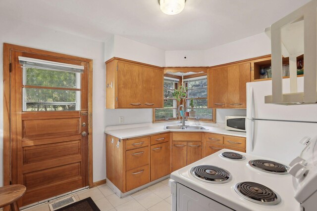 3522 Benjamin St NE, Minneapolis, MN 55418 - kitchen with a sink, white appliances, light countertops, and brown cabinets