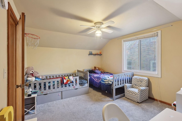 3522 Benjamin St NE, Minneapolis, MN 55418 - bedroom with carpet flooring, lofted ceiling, and a ceiling fan