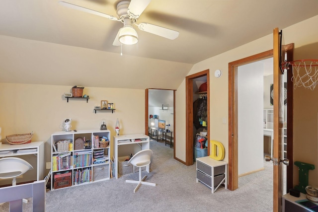 3522 Benjamin St NE, Minneapolis, MN 55418 - office featuring carpet, vaulted ceiling, and ceiling fan