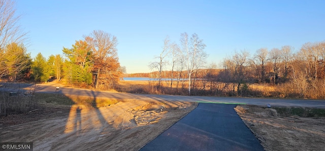 view of road with a water view