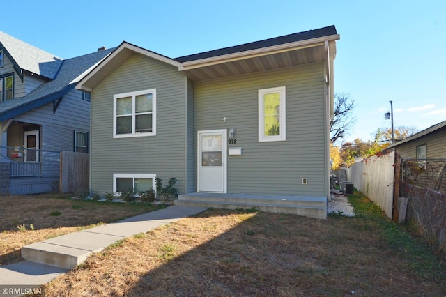 view of front of property featuring central air condition unit