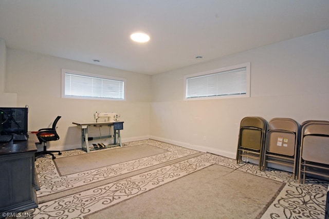 view of carpeted home office