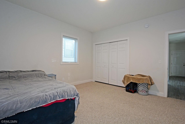 bedroom with carpet and a closet