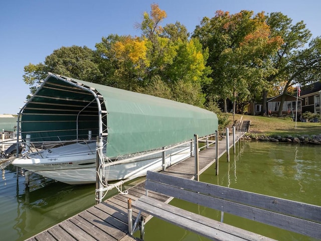 dock area with a water view
