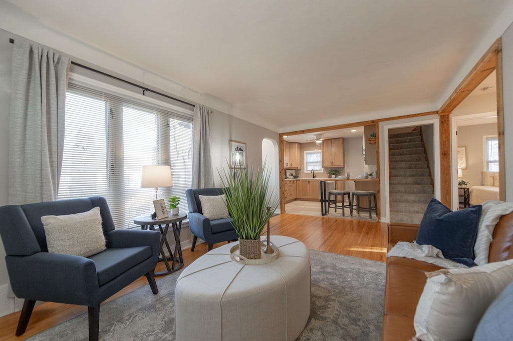 living room featuring light hardwood / wood-style flooring and a healthy amount of sunlight