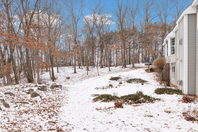 view of yard layered in snow