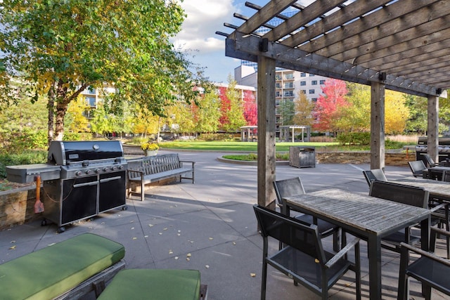 view of patio with grilling area and a pergola