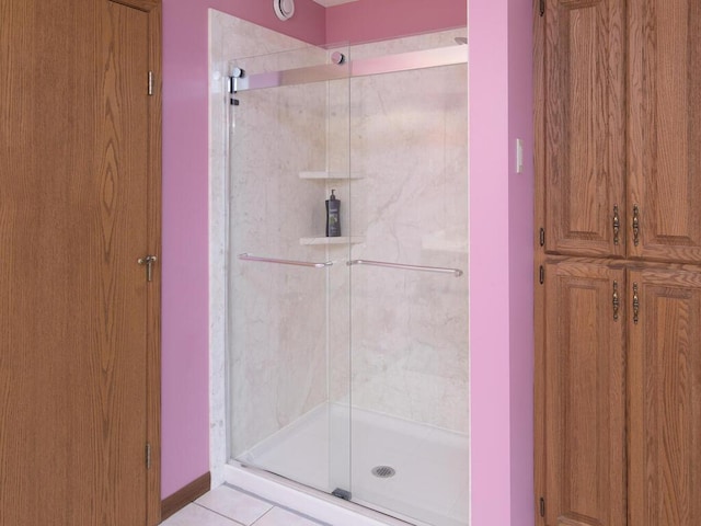 bathroom with a stall shower