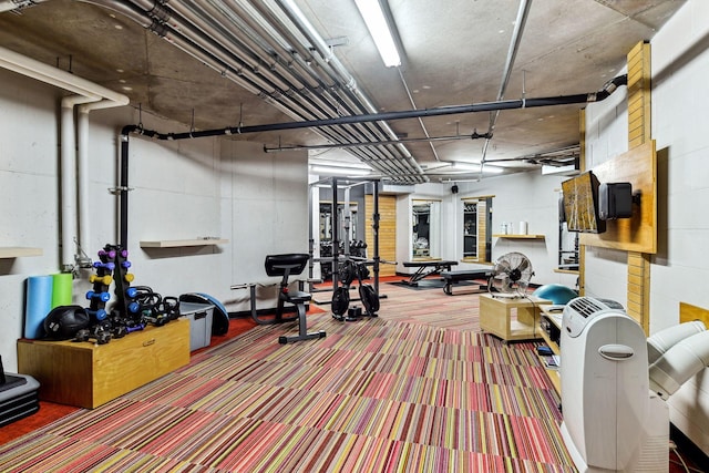 workout area featuring carpet floors