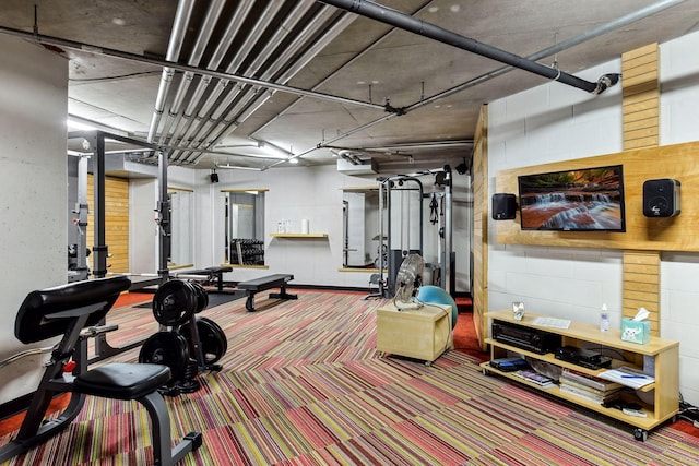 gym featuring carpet flooring