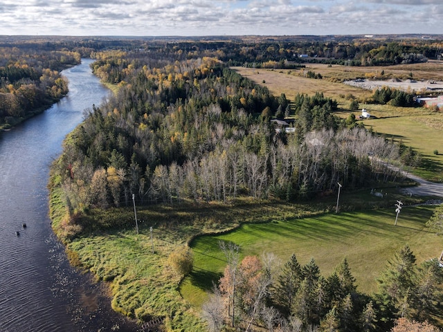 drone / aerial view with a rural view and a water view