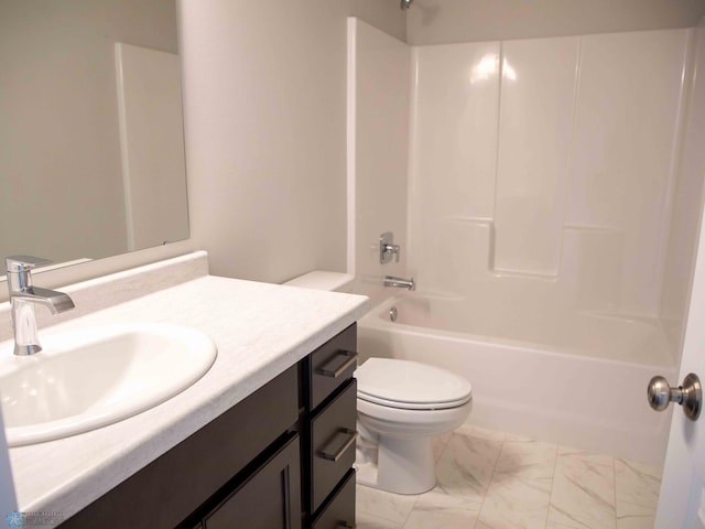 full bathroom featuring vanity, toilet, and shower / bathtub combination