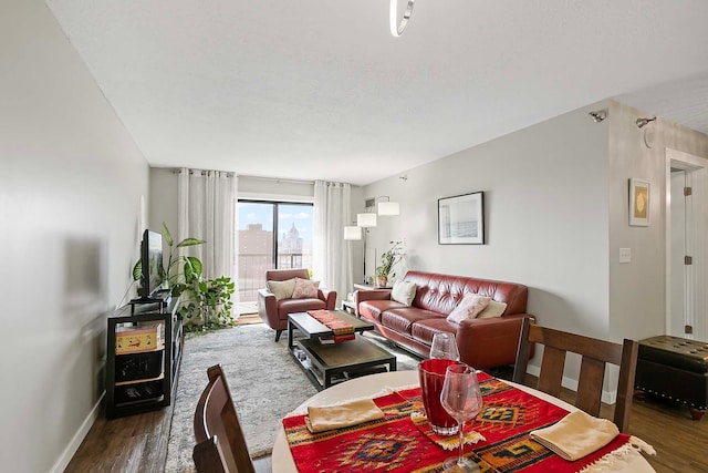 living room with dark hardwood / wood-style floors