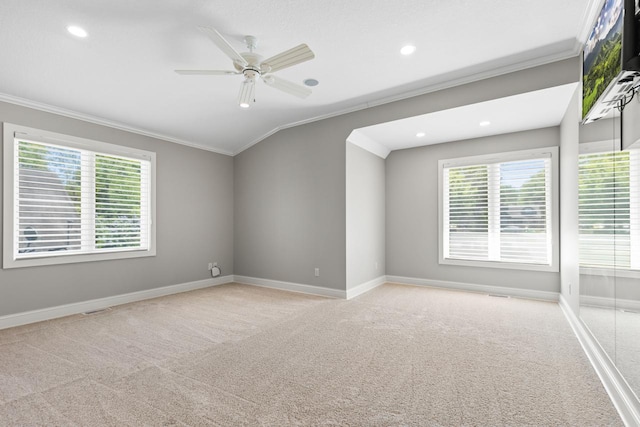 2172 Shadywood Rd, Orono, MN 55391 - spare room with ornamental molding, healthy amount of natural light, light colored carpet, baseboards, and recessed lighting