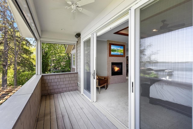 2172 Shadywood Rd, Orono, MN 55391 - wooden terrace featuring a ceiling fan