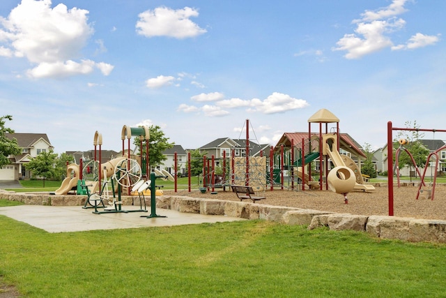 view of jungle gym with a lawn