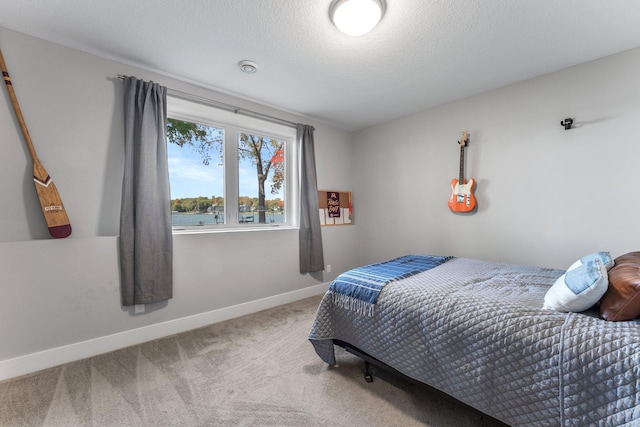 bedroom featuring carpet floors and a textured ceiling