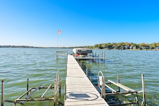 dock area with a water view