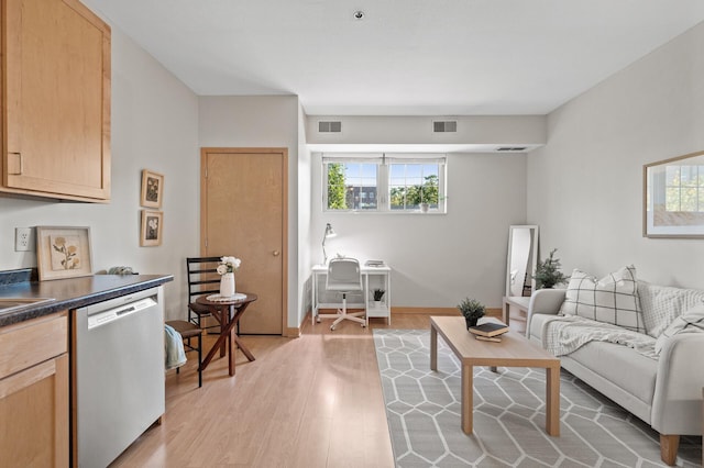 living room featuring light wood-type flooring