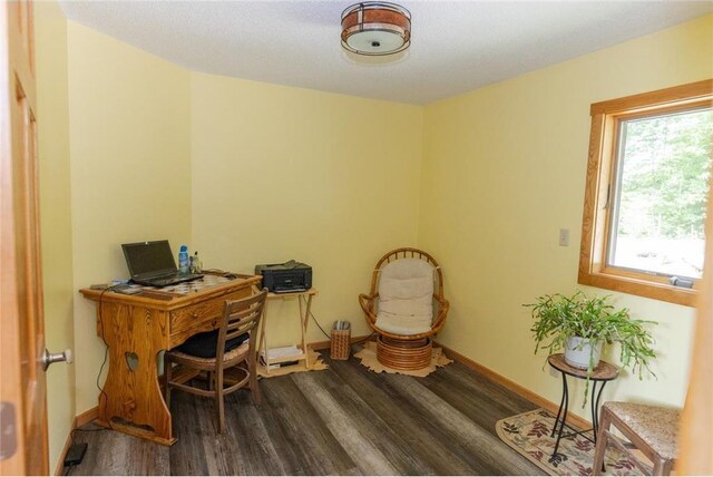 home office with hardwood / wood-style floors