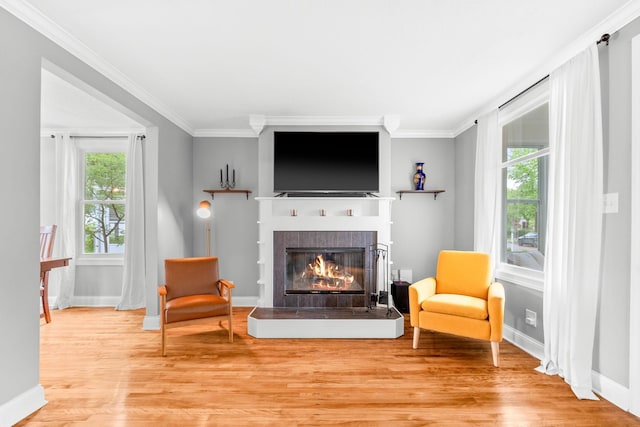 4512 47th Ave S, Minneapolis, MN 55406 - living area featuring a glass covered fireplace, crown molding, healthy amount of natural light, and wood finished floors
