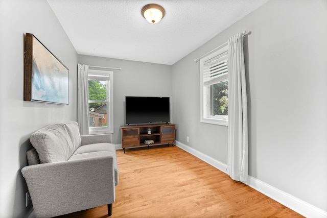 4512 47th Ave S, Minneapolis, MN 55406 - living area with light wood-style floors, a textured ceiling, and baseboards