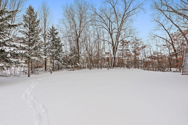 view of yard layered in snow